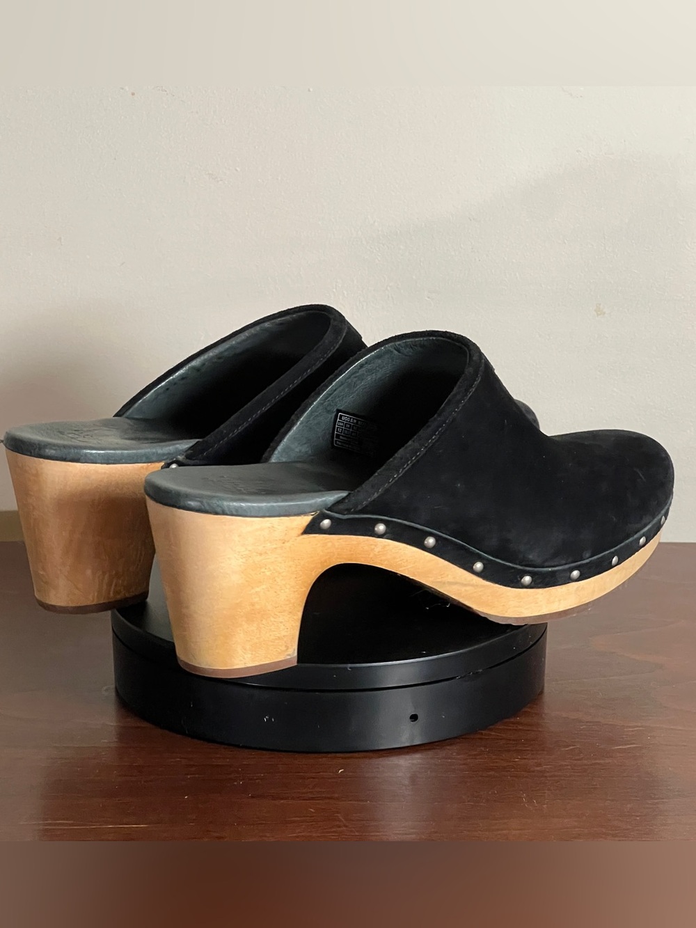 Ugg Abbie Clog - Wooden Sole, Leather Suede Upper, Shearling Lined - US 12 - Picture 3 of 14